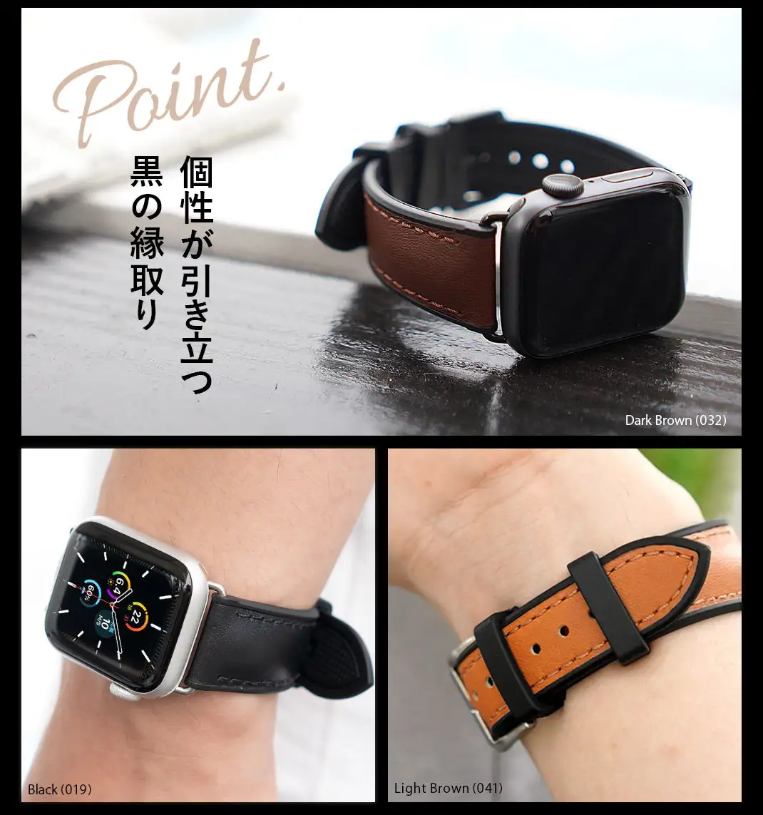 高級感のあるアリゲーターの型押し 定革と遊革のラバーがデザイン的なアクセント Black (019) Dark Brown (032) Grey (092)