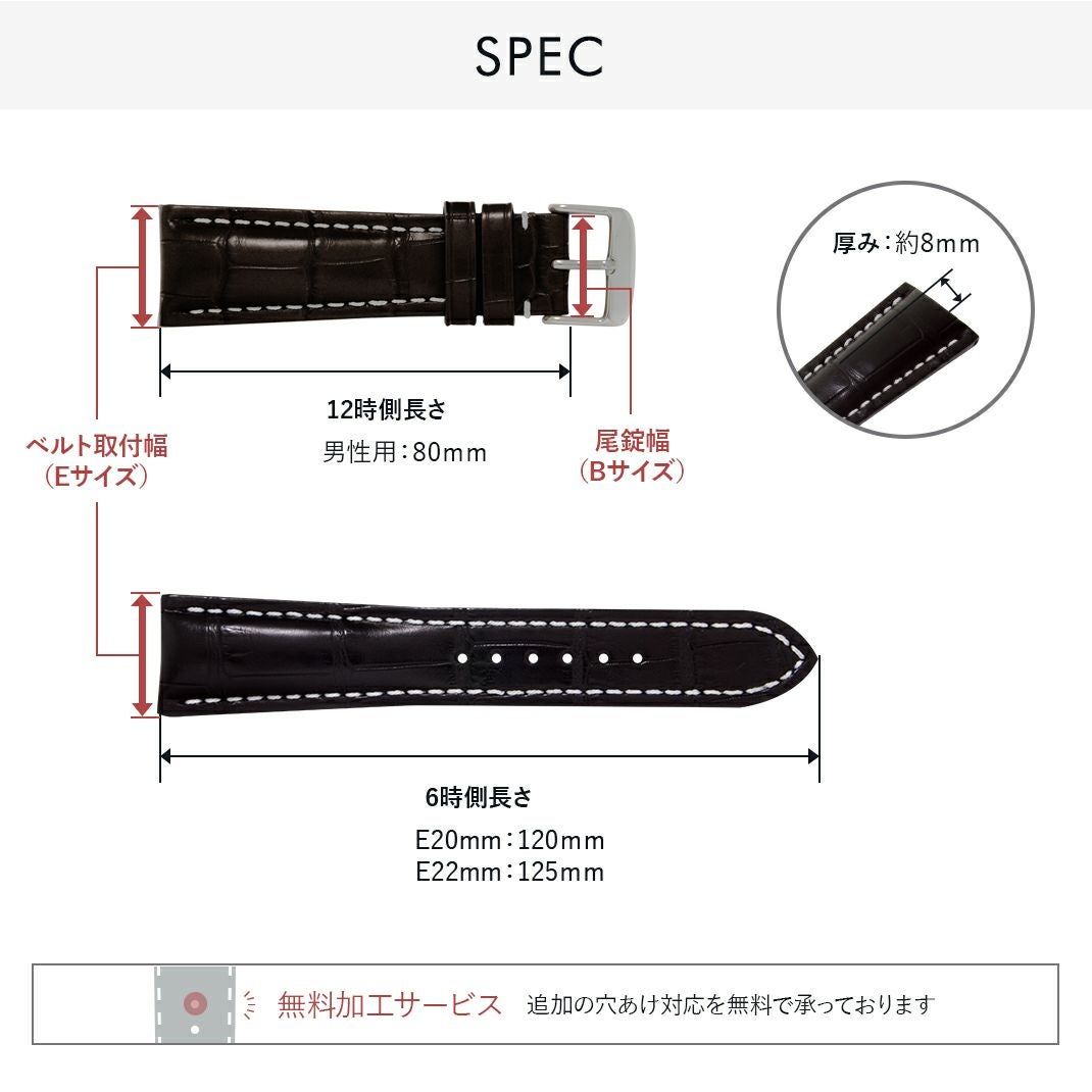 カシス時計ベルトTYPE BRE 2 ALLIGATOR(タイプビーアールイーツーアリゲーター)  スペック